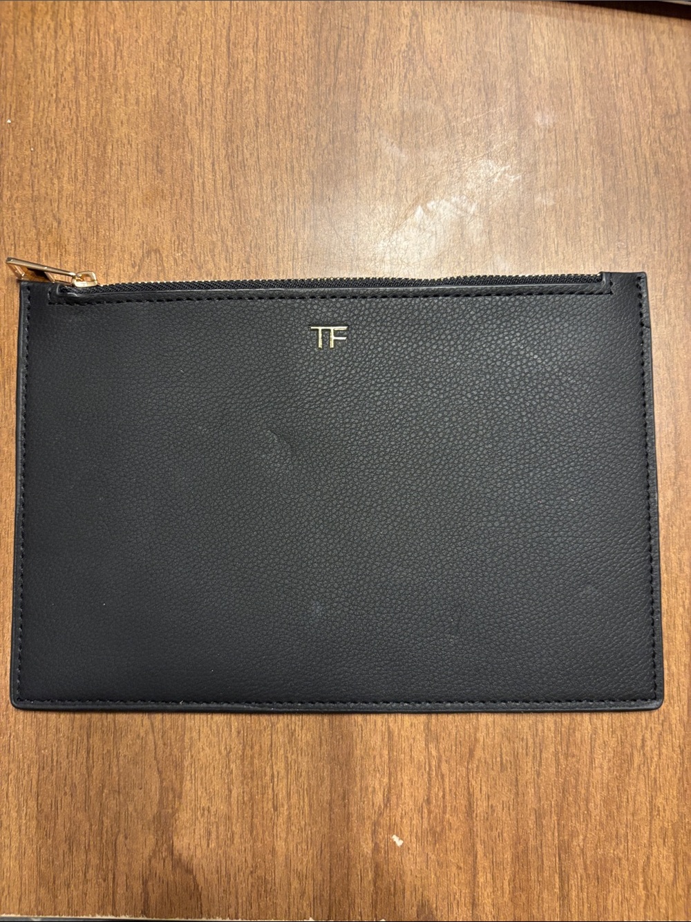 Tom Ford Black Faux Leather Flat Pouch Slim Clutch Cosmetic Bag Men Unisex
